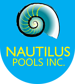Company logo of nautilus pools inc. featuring a stylized nautilus shell against a blue background.